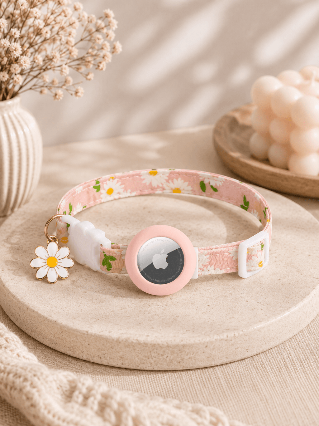 Pink Daisy AirTag Pet Collar
