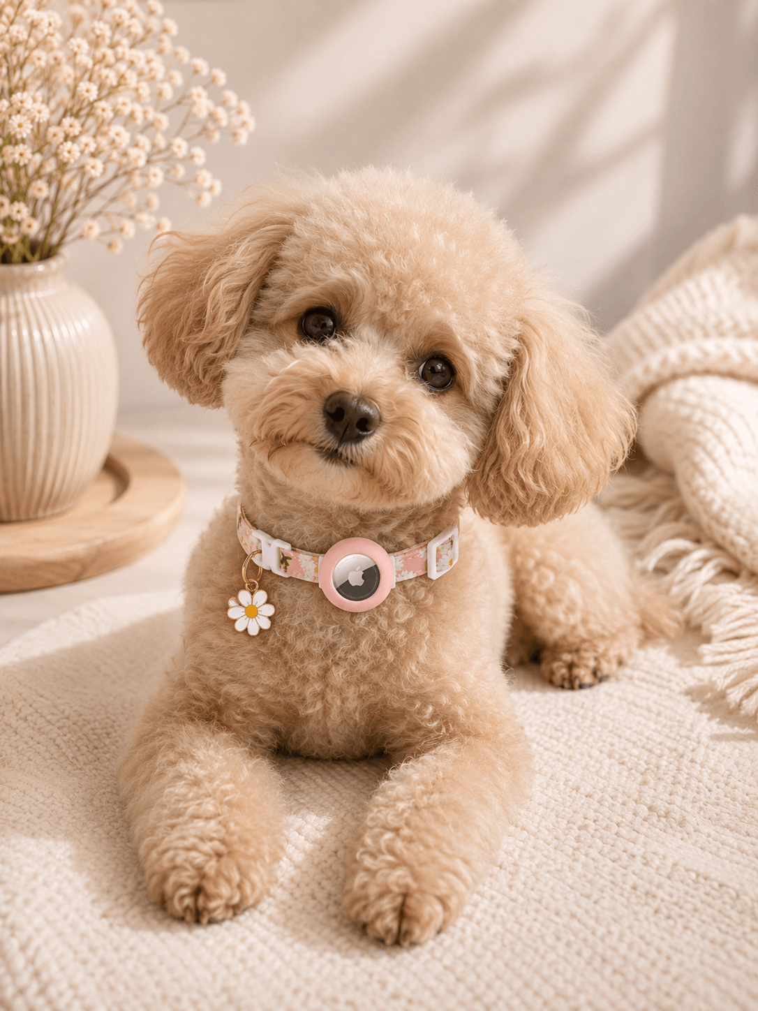 Pink Daisy AirTag Pet Collar