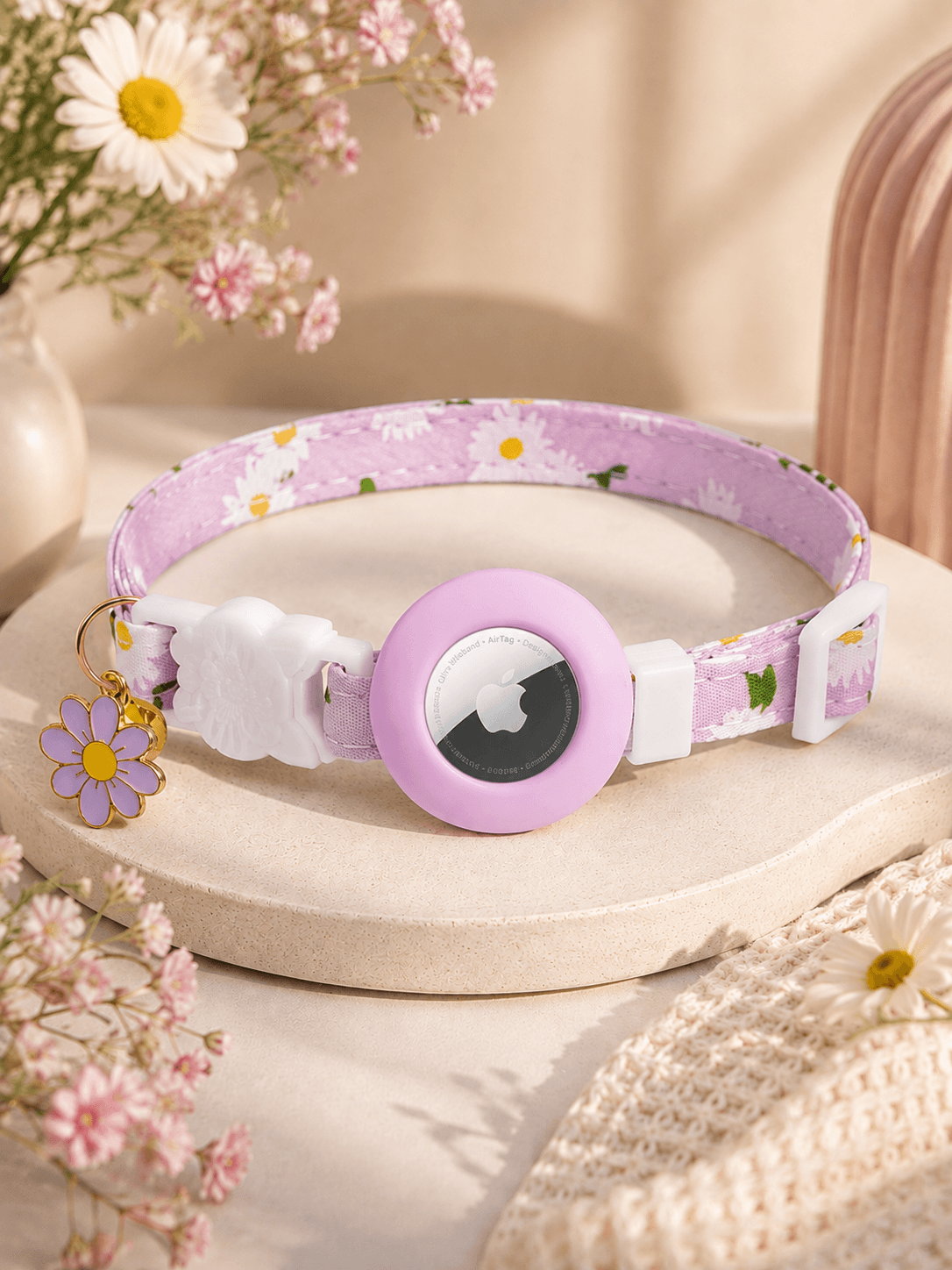 Purple Daisy AirTag Pet Collar