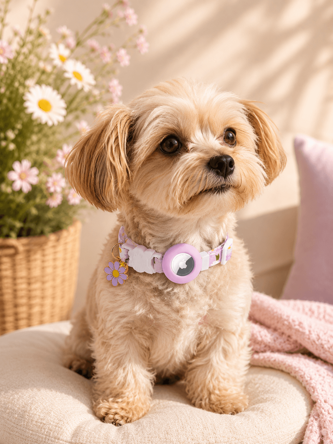 Purple Daisy AirTag Pet Collar