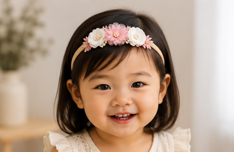Pink & White Small Toddler Floral Headband