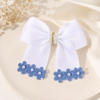 White Satin Floral Bow Hair Barrette