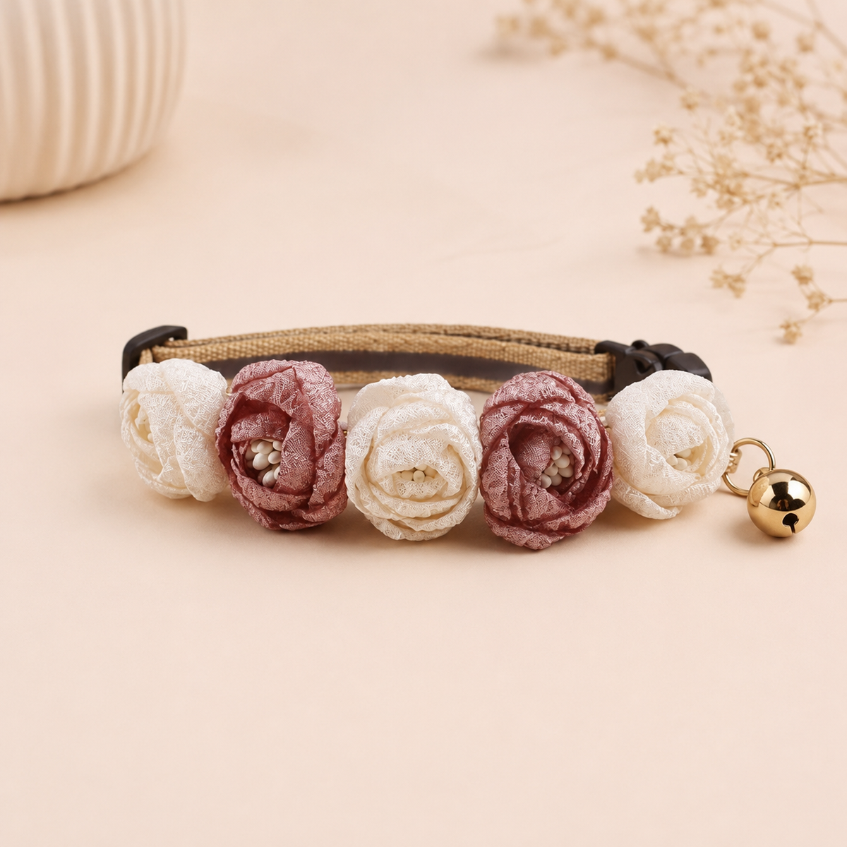 Blush & Ivory Floral Pet Collar with Bell