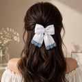 White Satin Floral Bow Hair Barrette