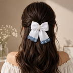 White Satin Floral Bow Hair Barrette
