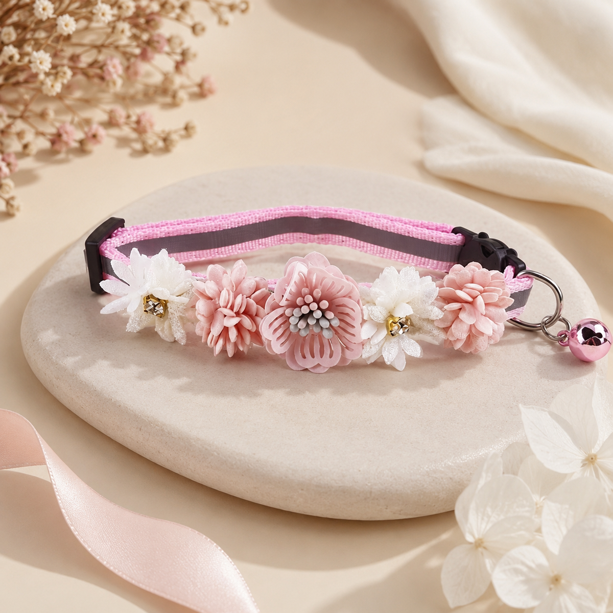 Pink and Floral Pet Collar