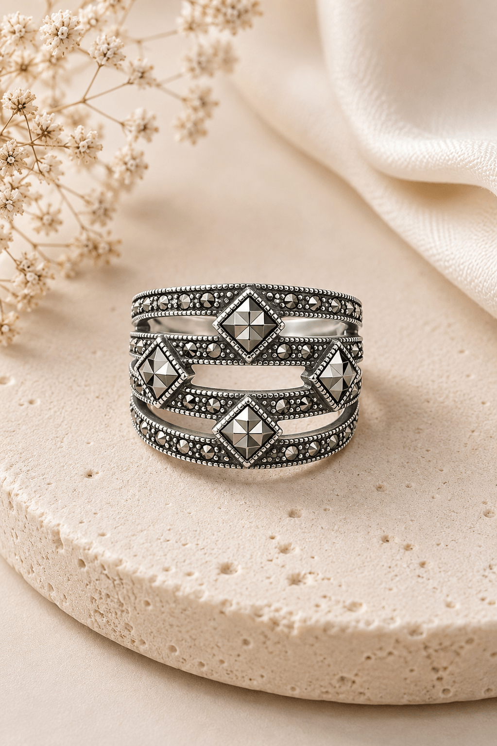 Marcasite Sterling Silver Statement Ring
