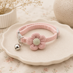 Pink Waffle Knit Flower Pet Collar