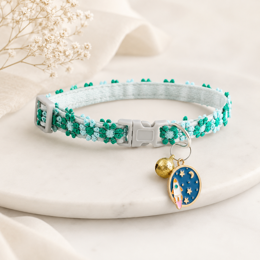Flower Embroidered Rocket Pet Collar