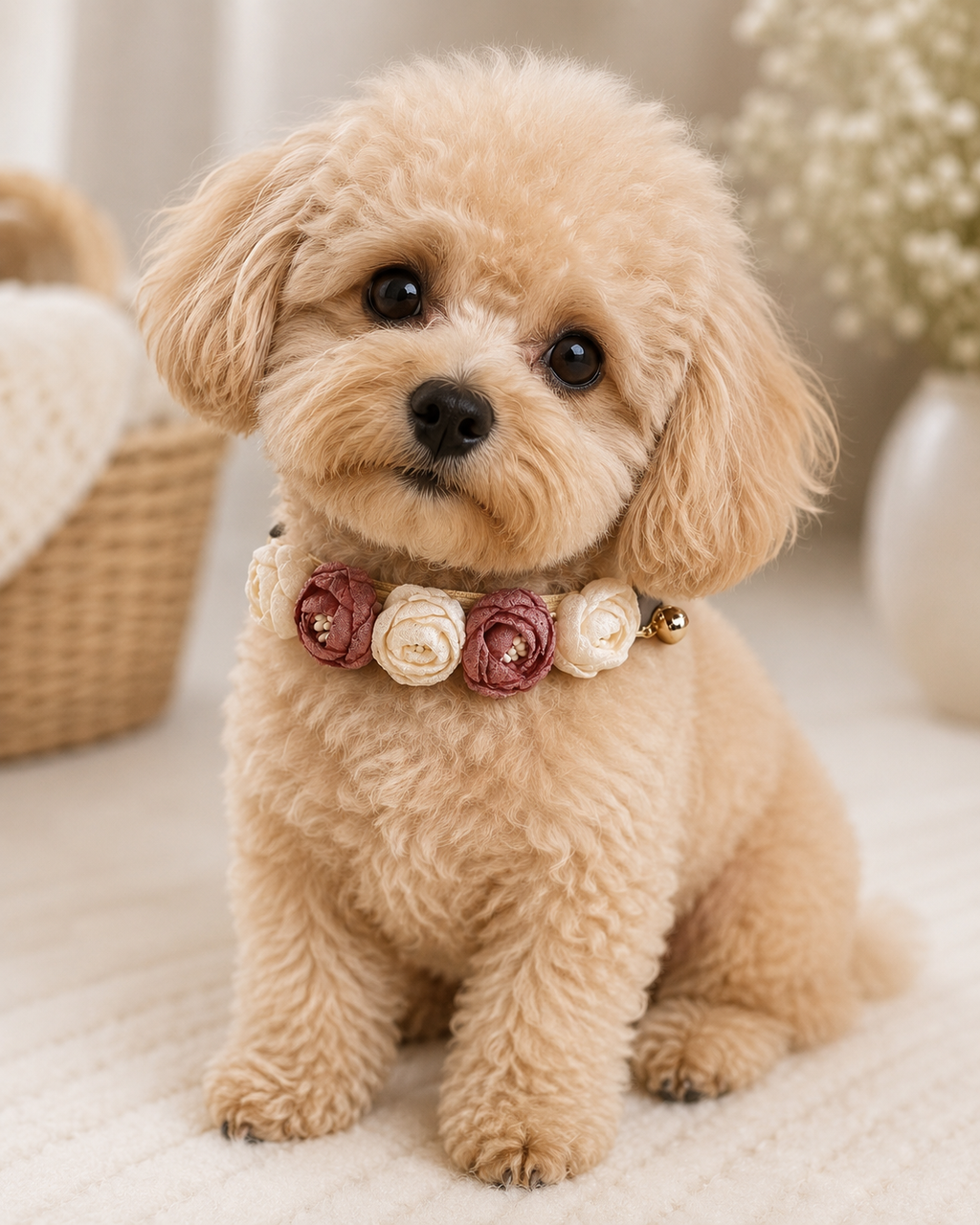 Blush & Ivory Floral Pet Collar with Bell
