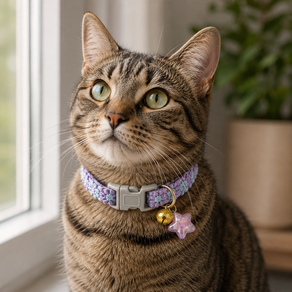 Floral Embroidered Purple Star Pet Collar