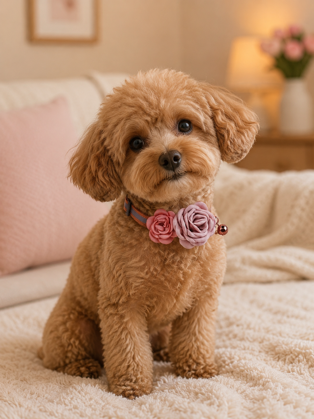 Double Rose Pet Collar in Peach