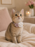 Double Rose Pet Collar in Mauve & Ivory