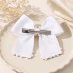 White Satin Floral Bow Hair Barrette