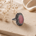 Pink Druzy & Swarovski Crystal Marcasite Sterling Silver Ring