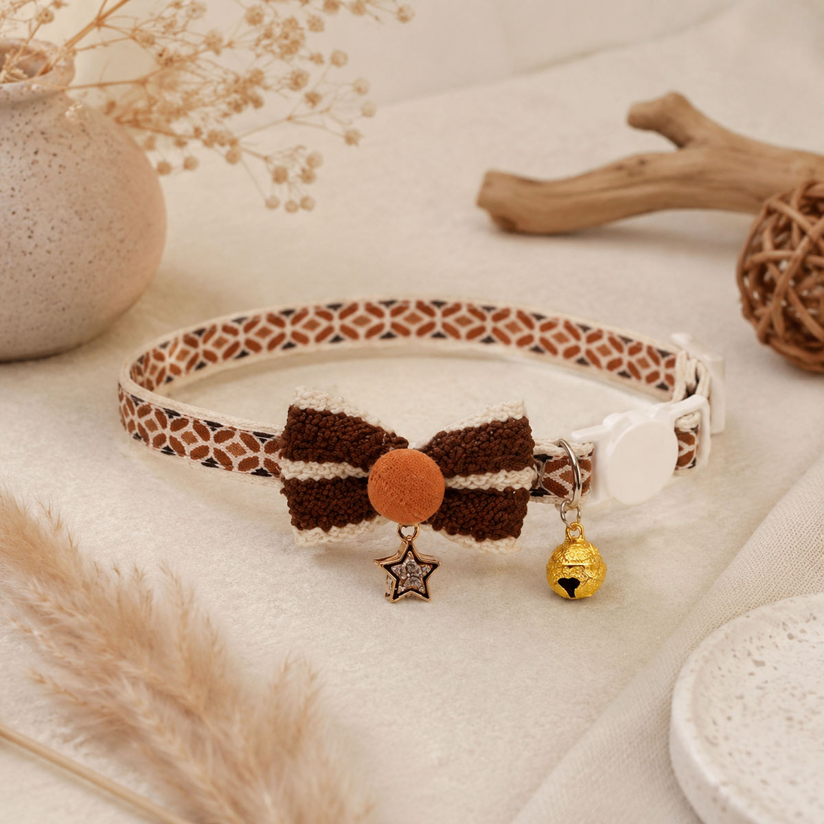 Brown Bow Pet Collar