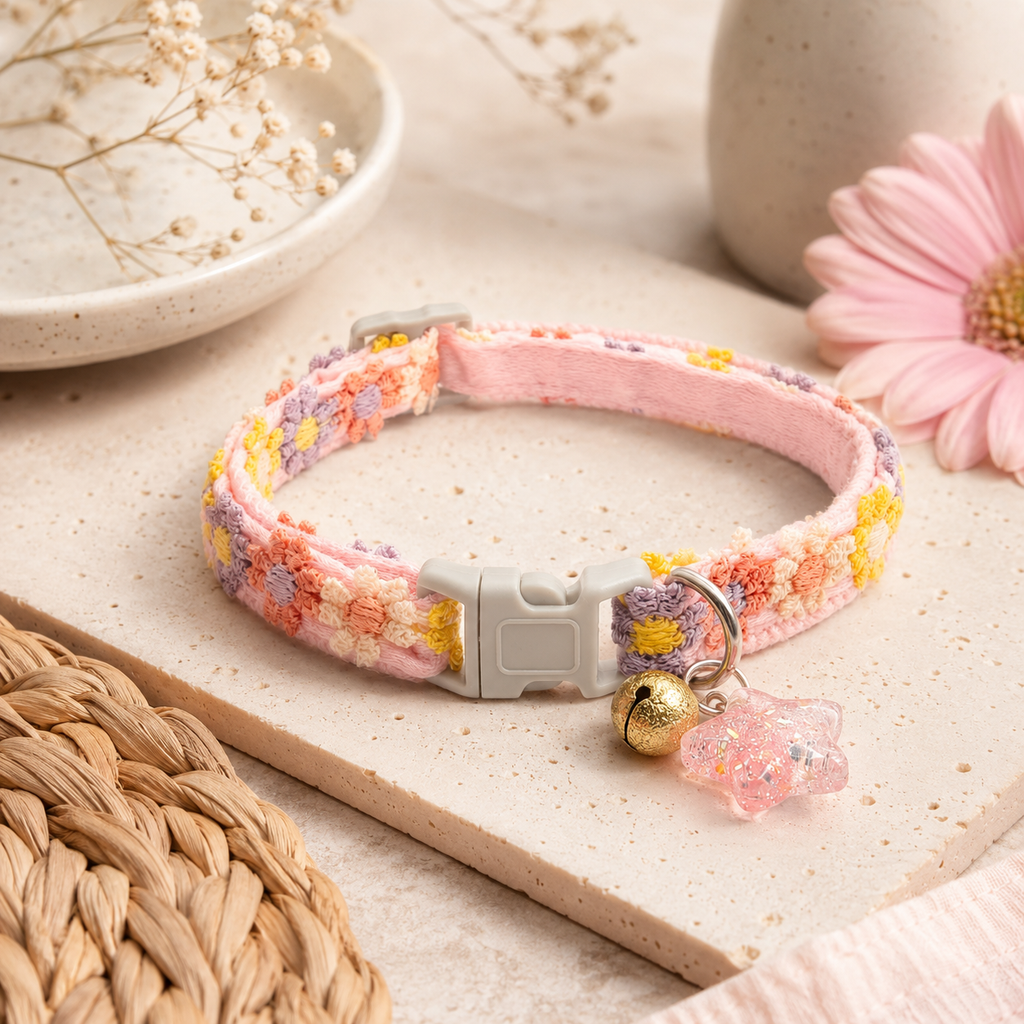 Floral Embroidered Peachy Star Pet Collar