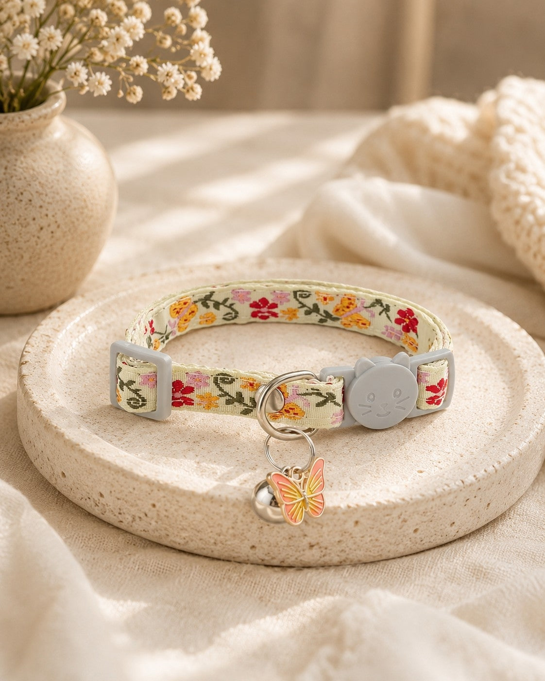 Butterfly Charm Embroidered Pet Collar