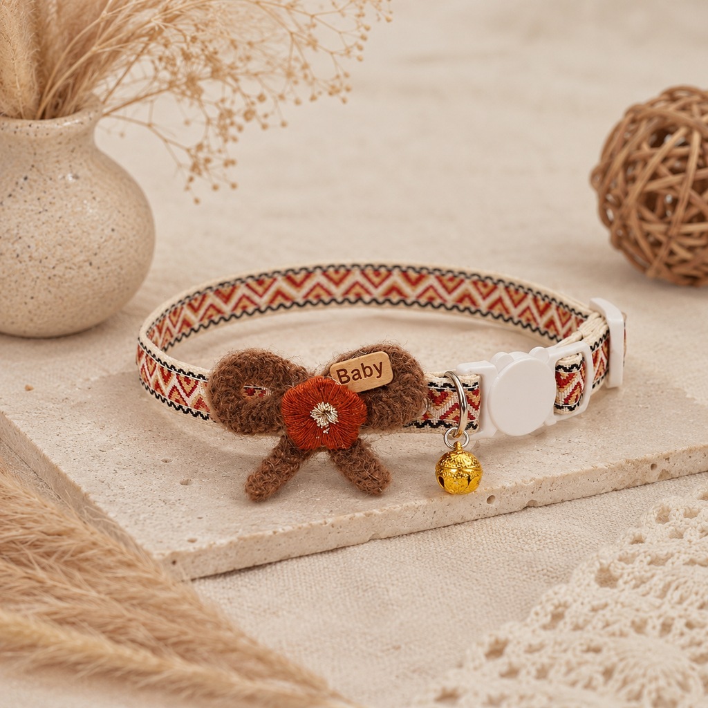 Brown Baby Bow Pet Collar