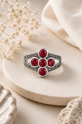 Garnet & Marcasite Sterling Silver Statement Ring