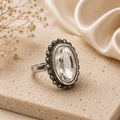 Oval Crystal & Marcasite Sterling Silver Statement Ring