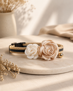Double Rose Pet Collar in Cream & Beige