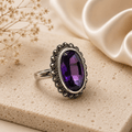 Oval Amethyst Crystal & Marcasite Sterling Silver Statement Ring
