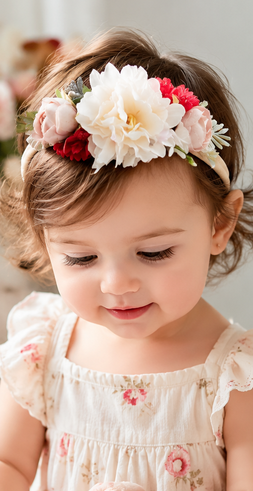 Cream & Pink Cluster Toddler Floral Headband