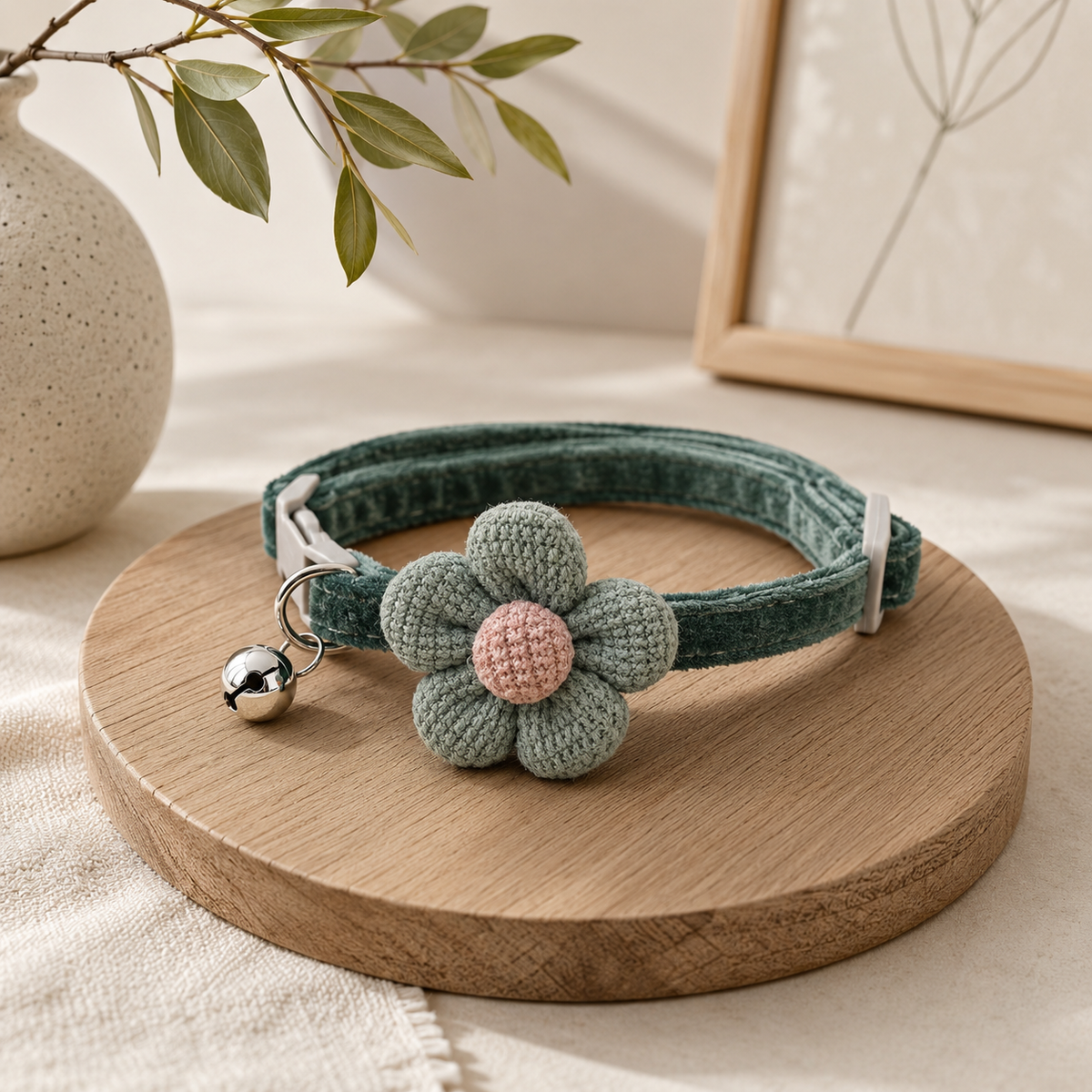 Teal Waffle Knit Flower Pet Collar
