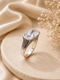 Cushion Cut Crystal & Marcasite Sterling Silver Ring