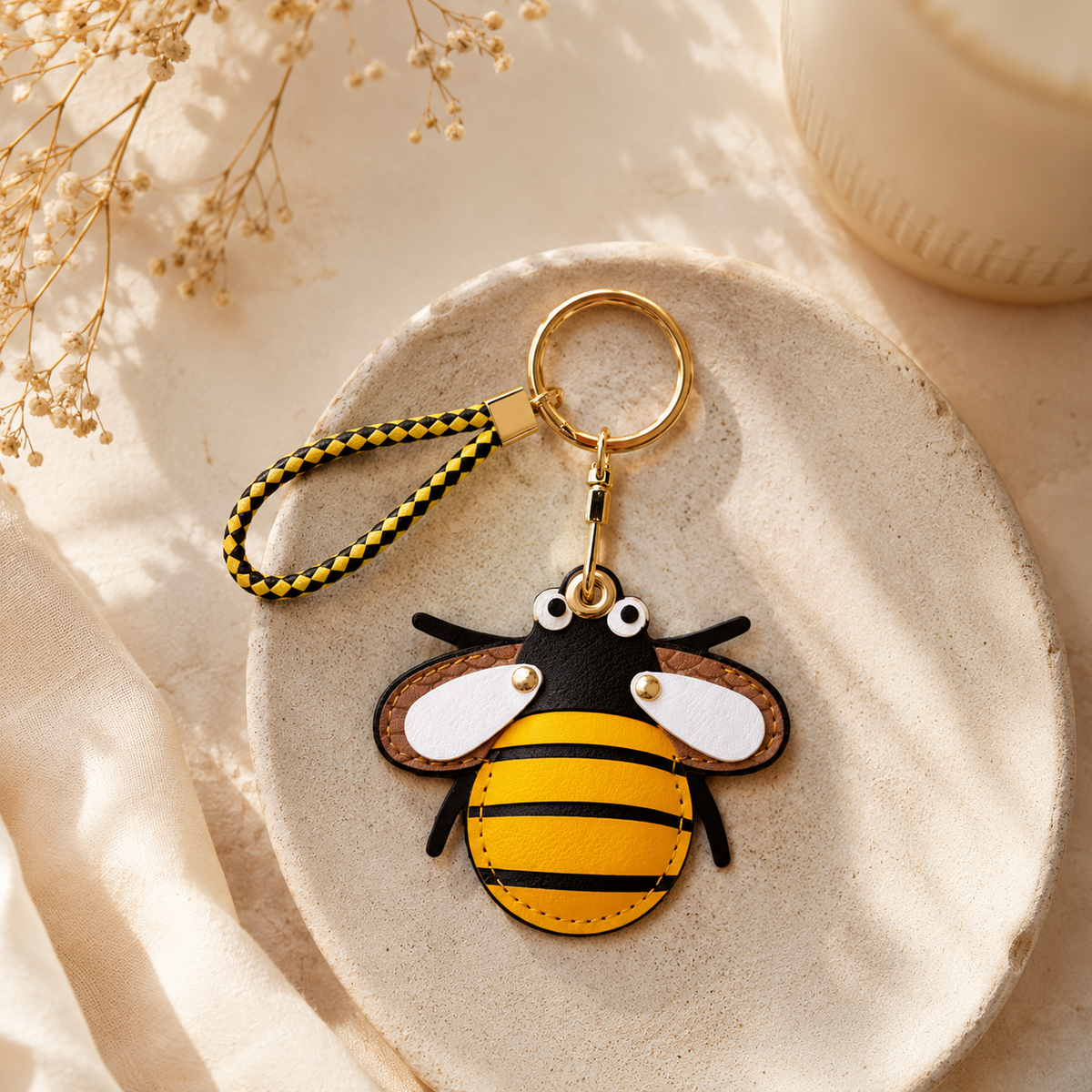 Yellow Bee Air Tag Keyring