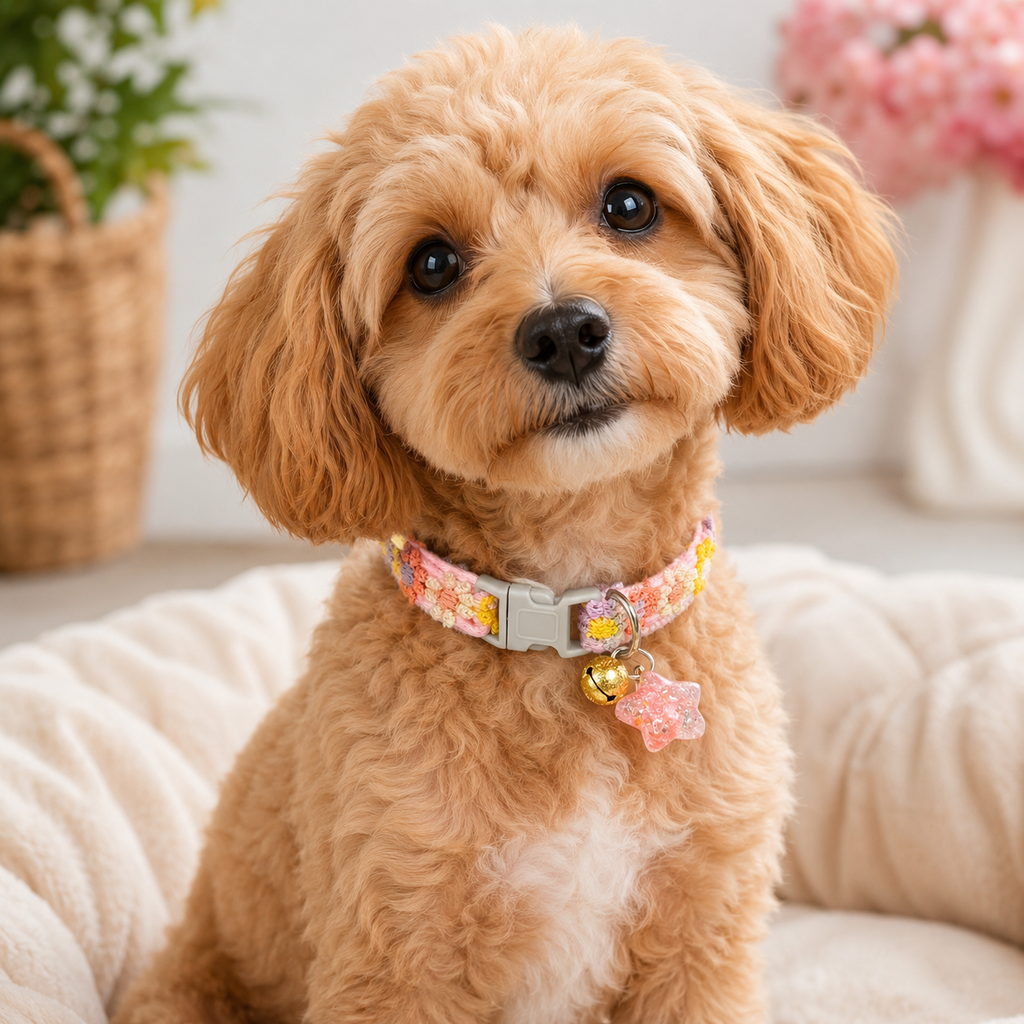 Floral Embroidered Peachy Star Pet Collar