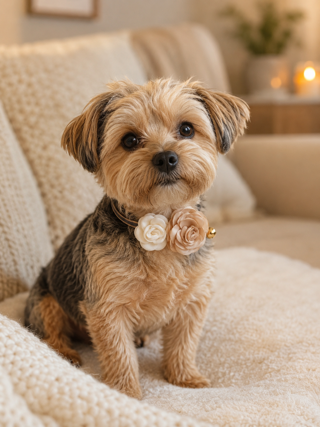 Double Rose Pet Collar in Cream & Beige