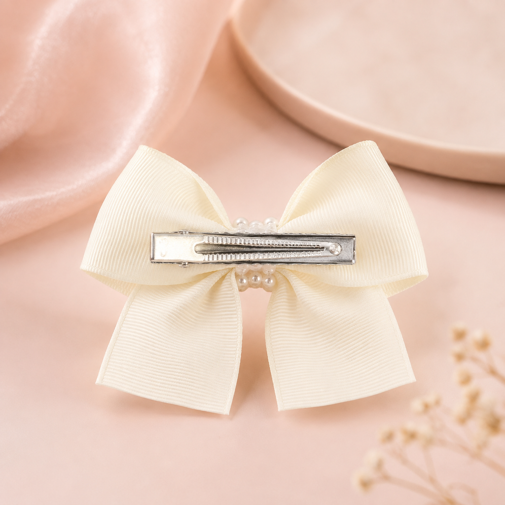 Ivory Pearl & Rose Bow Hair Clip