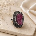 Fuchsia Druzy & Swarovski Crystal Marcasite Sterling Silver Ring