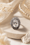 Clear Crystal & Marcasite Sterling Silver Statement Ring
