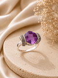 Cushion Cut Amethyst & Marcasite Sterling Silver Ring