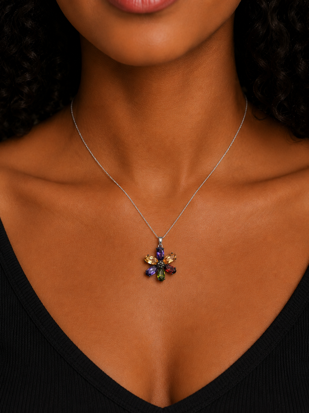 Rainbow Gemstone Flower Pendant