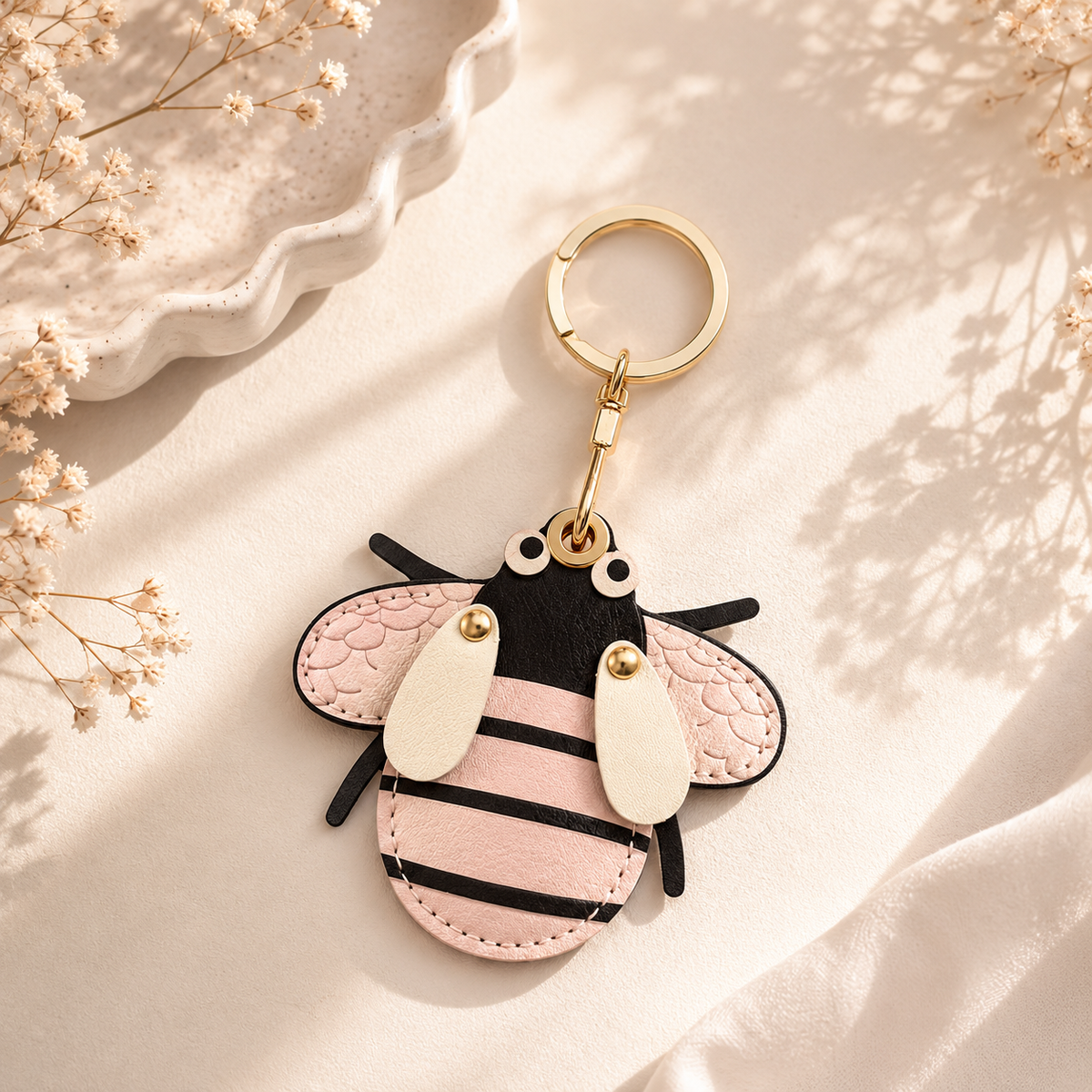 Pink Bee Air Tag Keyring