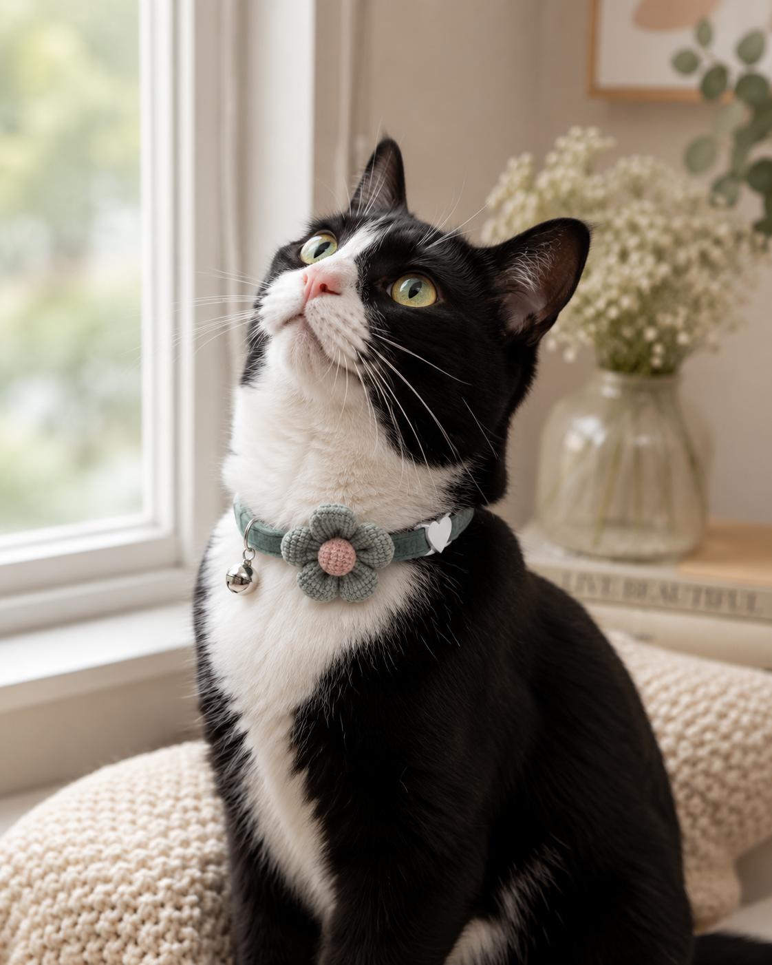 Teal Waffle Knit Flower Pet Collar