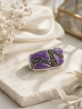 Purple & Marcasite Wave Sterling Silver Statement Ring