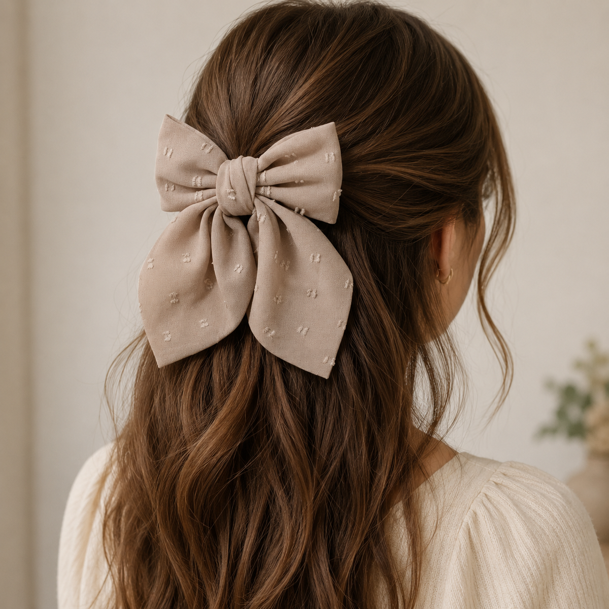 Neutral Textured Bow Hair Barrette