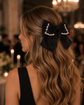 Black Pearl Bow Hair Barrette