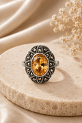 Citrine & Marcasite Sterling Silver Statement Ring
