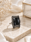 Black Crystal & Marcasite Sterling Silver Statement Ring
